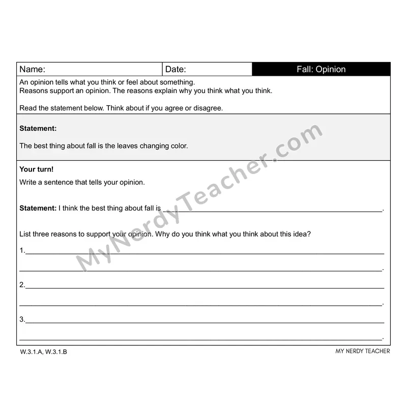 Fall Writing Prompts — Opinion, Narrative & Informational