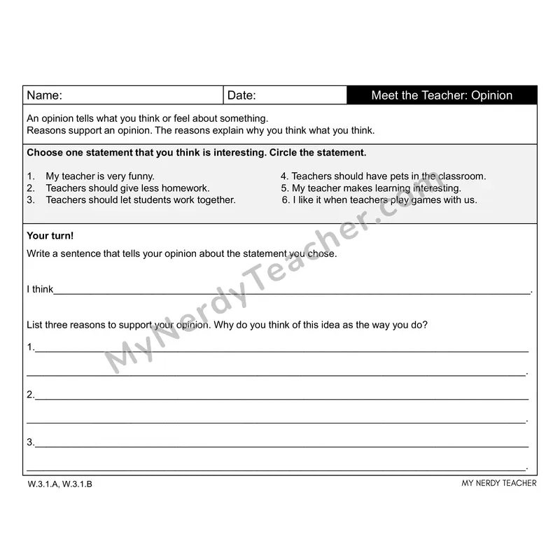 Meet the Teacher Writing Prompts (Editable PPT) — Opinion, Narrative & Informational