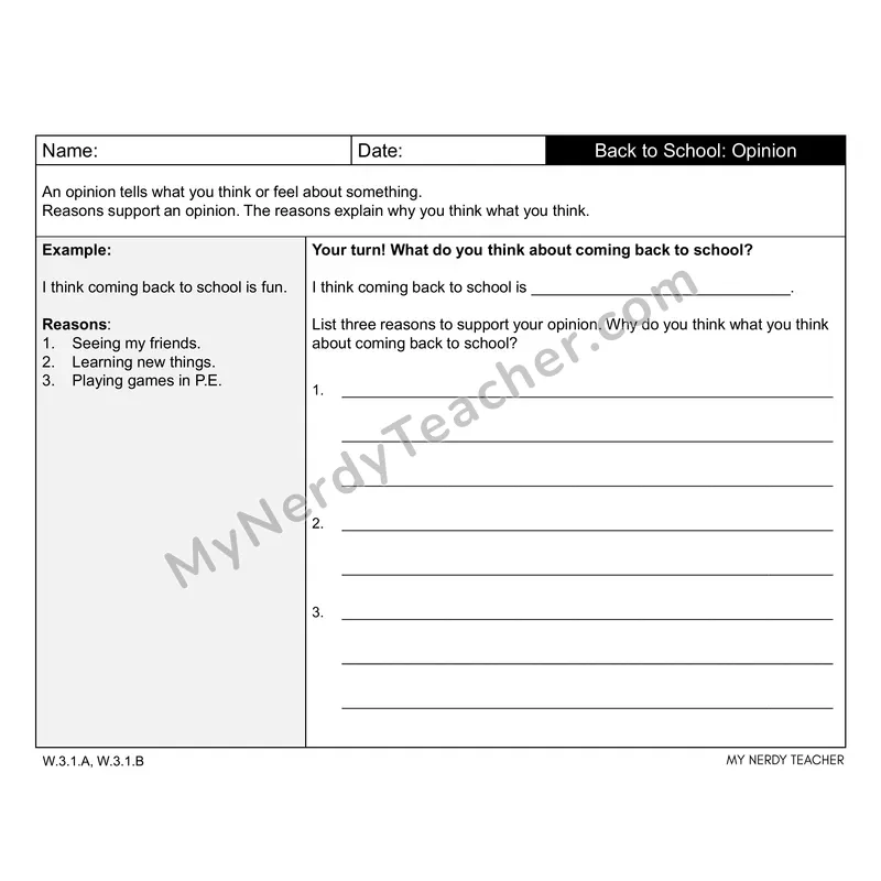 Back to School Writing Prompts — Opinion, Narrative & Informational