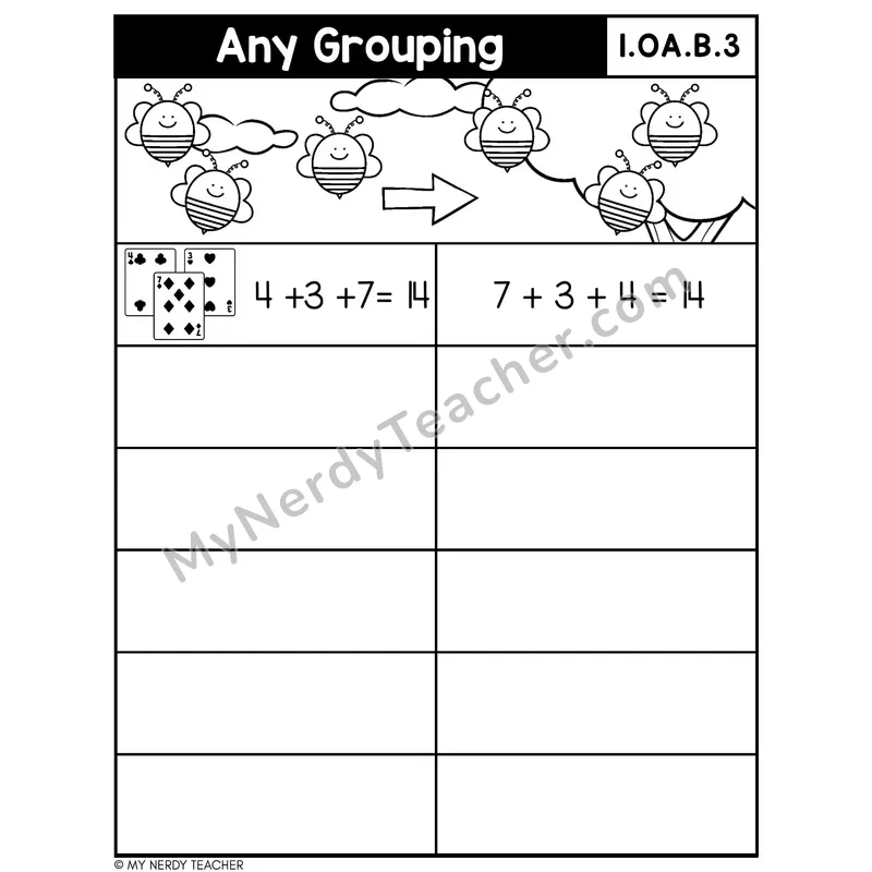 Associative Property of Addition Card Game — Regroup 3 Addends