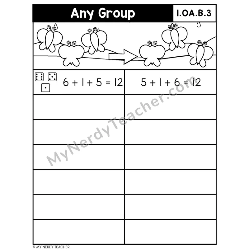 Associative Property of Addition Dice Game — Regroup 3 Addends