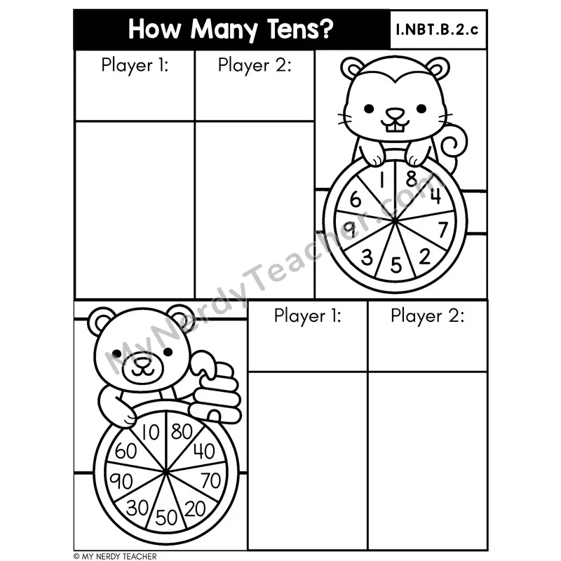 Multiples of Ten Matching Spinner Game — How Many Tens?