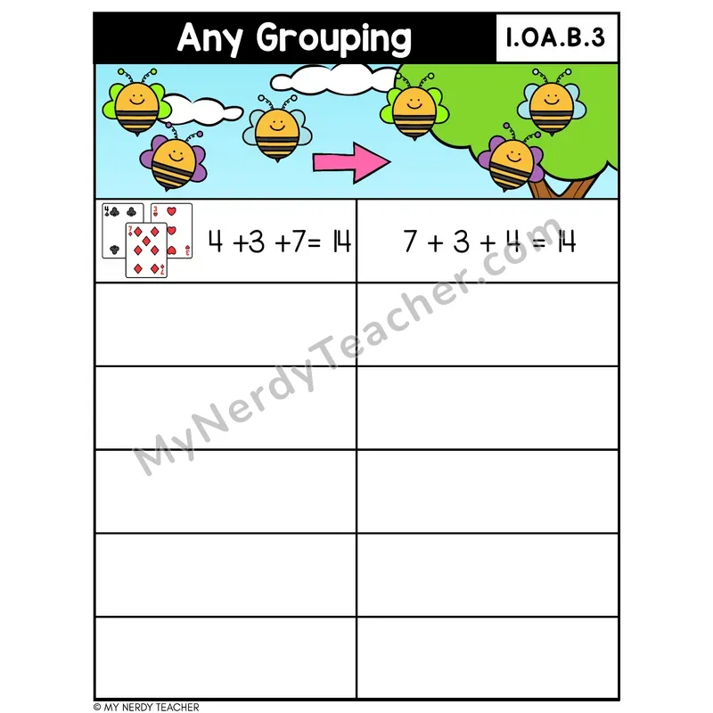 Associative Property of Addition Card Game — Regroup 3 Addends