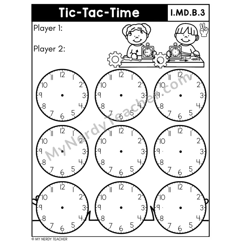 Telling Time Tic-Tac-Toe Game — Hours and Half-Hours
