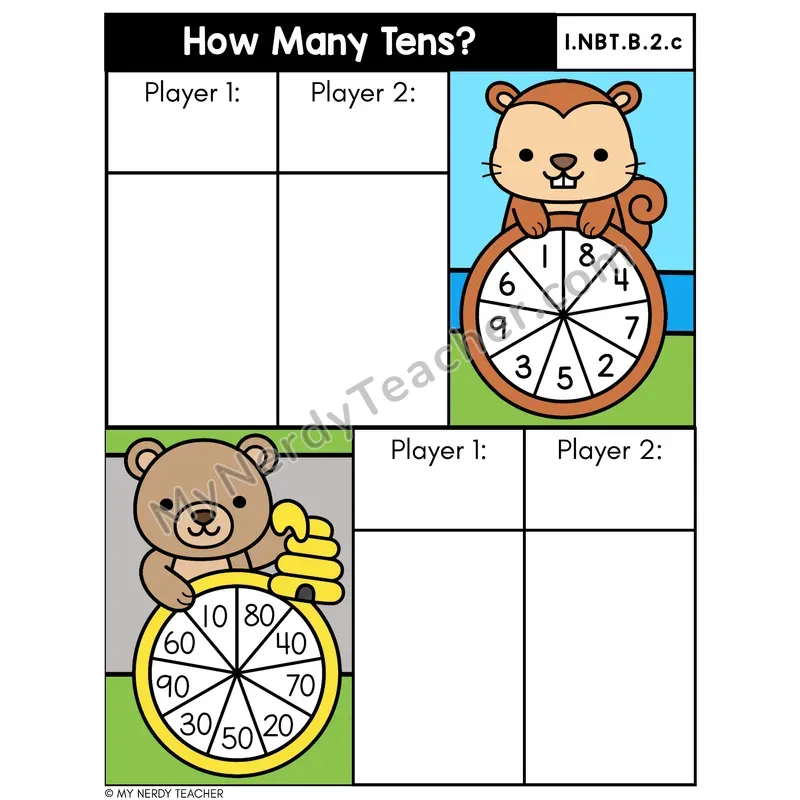 Multiples of Ten Matching Spinner Game — How Many Tens?