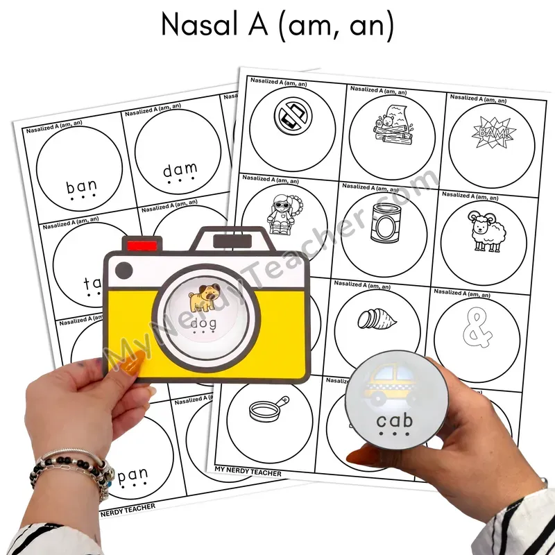 Nasal A am, an Flashlight Phonics Task Cards — BW