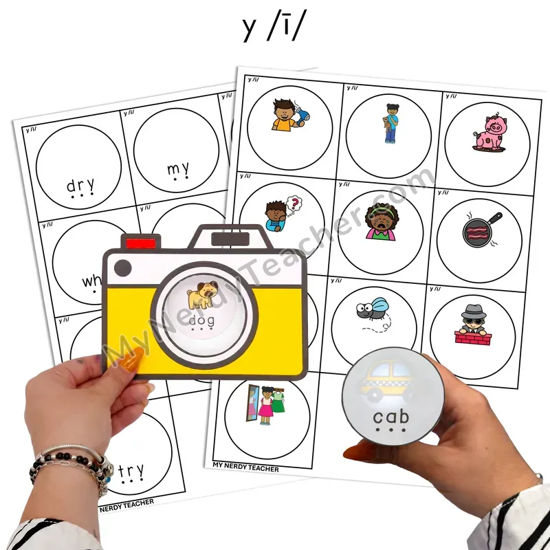 Y as Long I Flashlight Phonics Task Cards — Color
