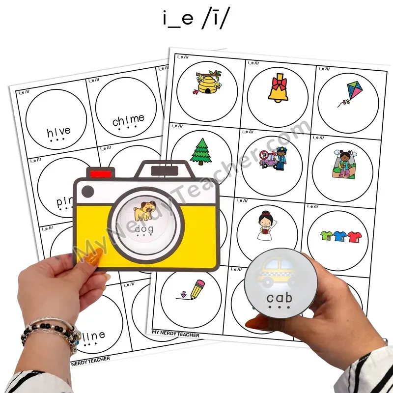Long I i_e (Silent E) Flashlight Phonics Task Cards — Color