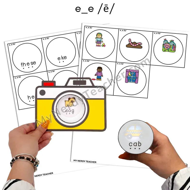 Long E e_e (Silent E) Flashlight Phonics Task Cards — Color