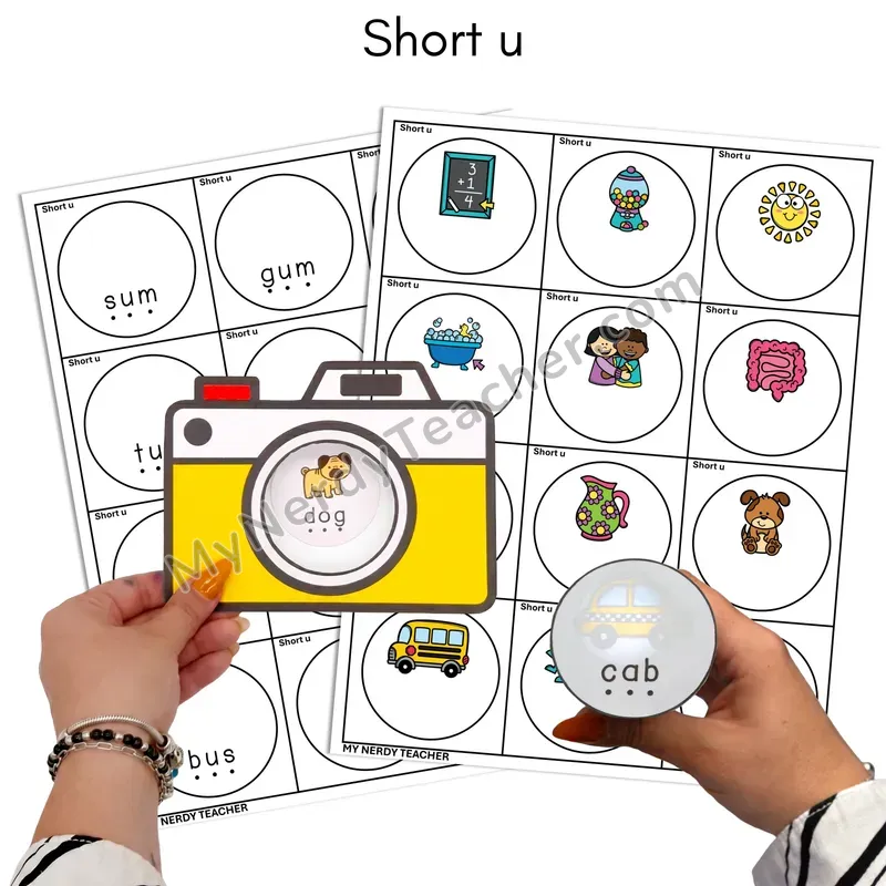 Short U CVC Flashlight Phonics Task Cards — Color