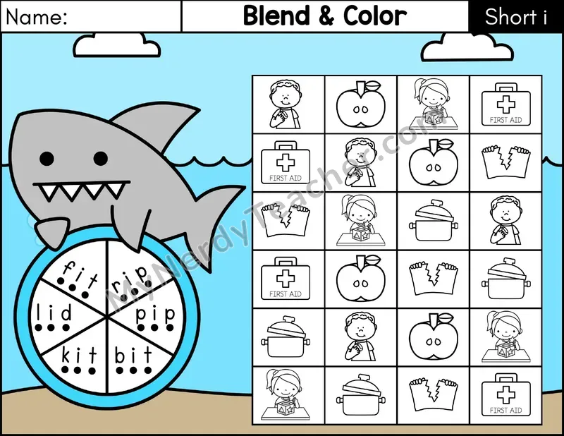 Short I CVC Blend and Color Phonics Center — Color