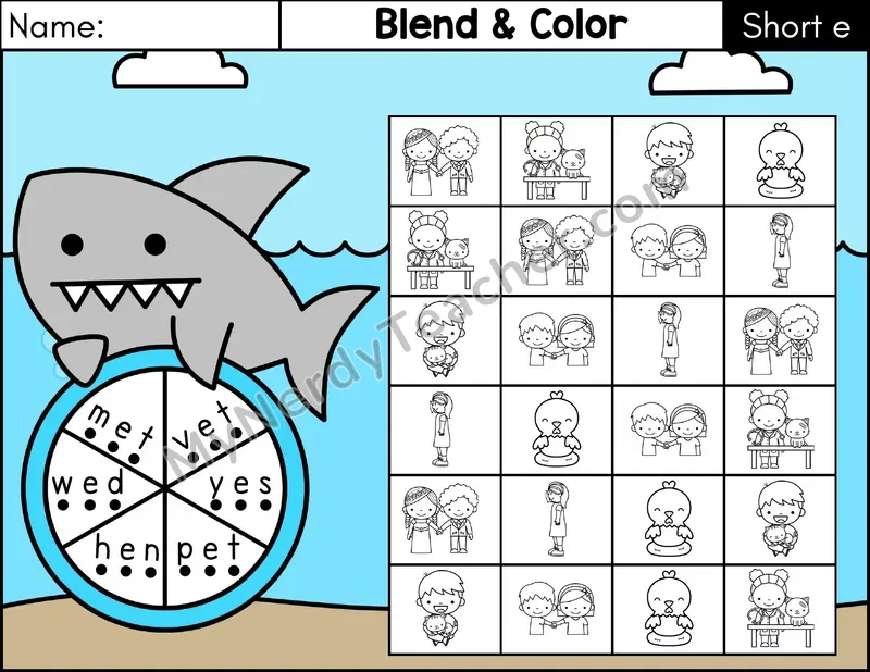 Short E CVC Blend and Color Phonics Center — Color