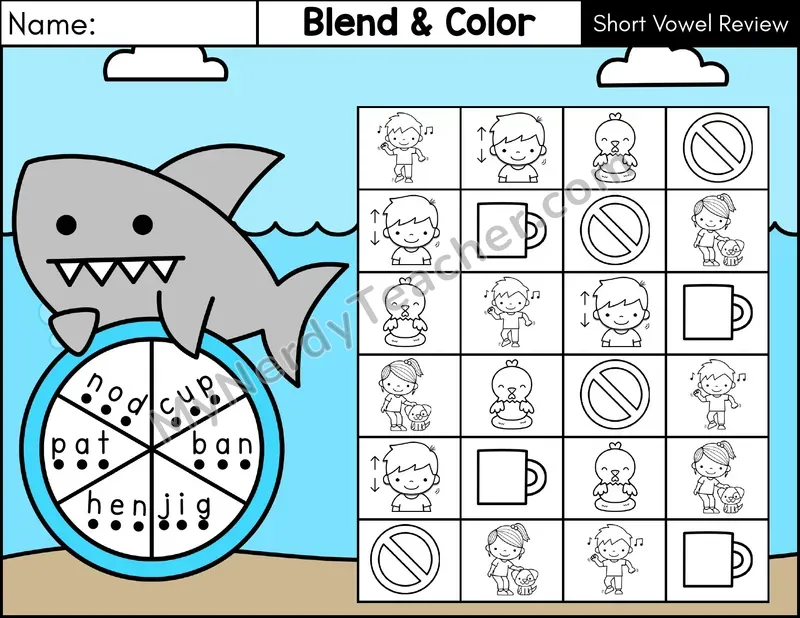 Short Vowel Review CVC Blend and Color Phonics Center — Color