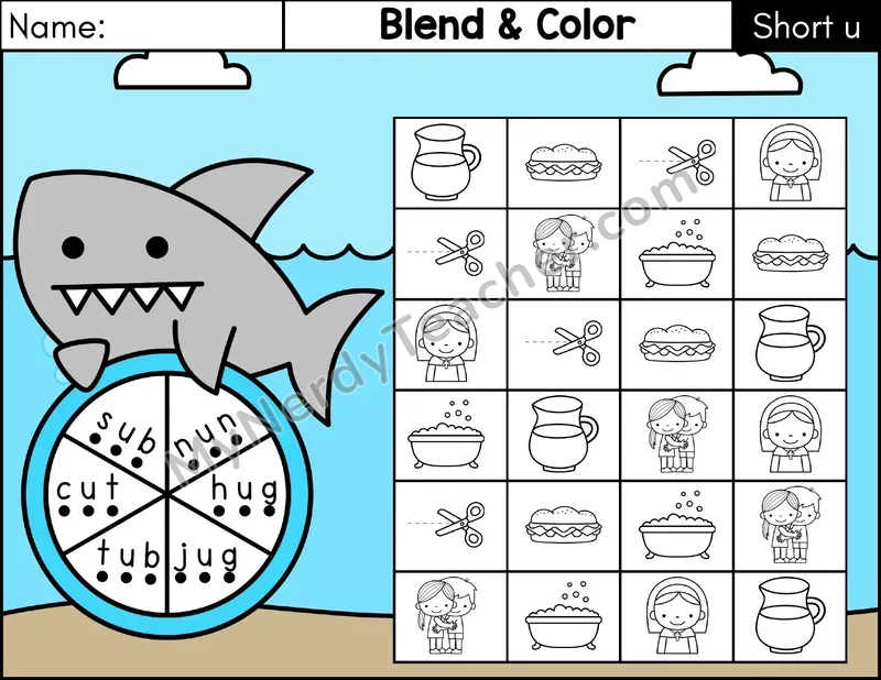 Short U CVC Blend and Color Phonics Center — Color