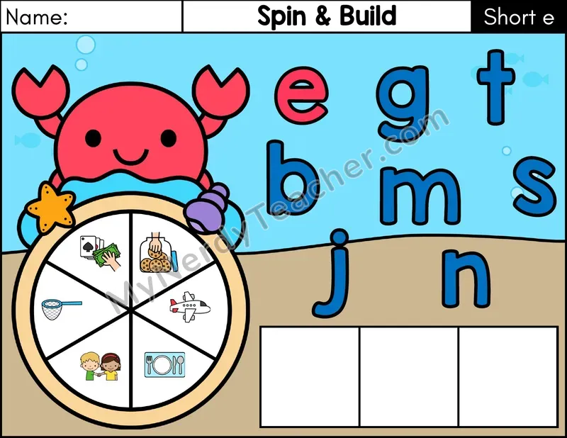 Short E CVC Spin and Build Phonics Center — Color