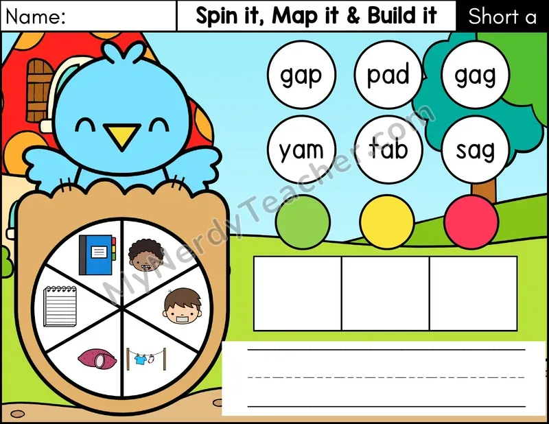 Short A CVC Spin it, Map it, and Build it Phonics Center 2 — Color
