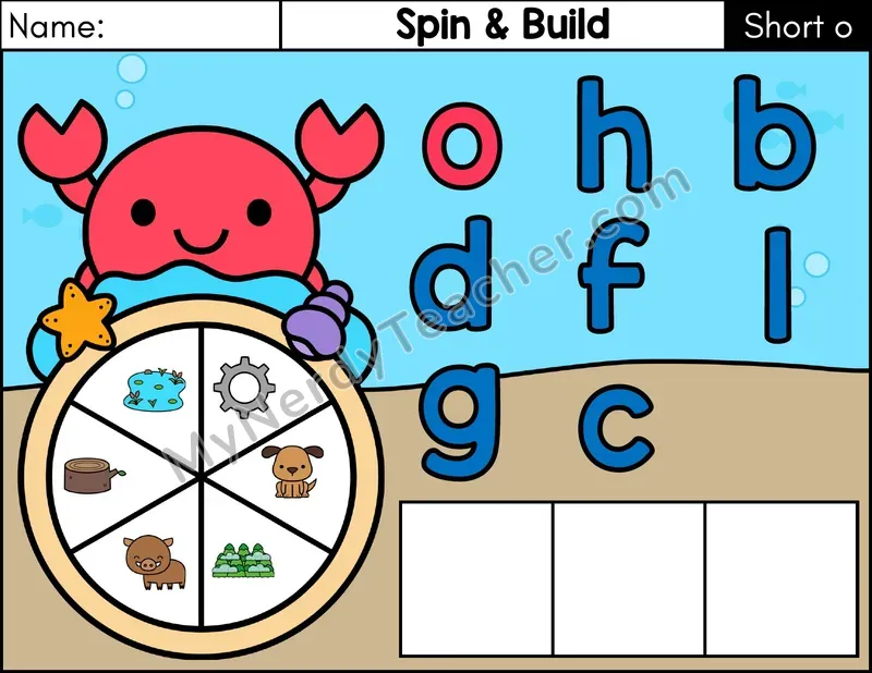 Short O CVC Spin and Build Phonics Center — Color