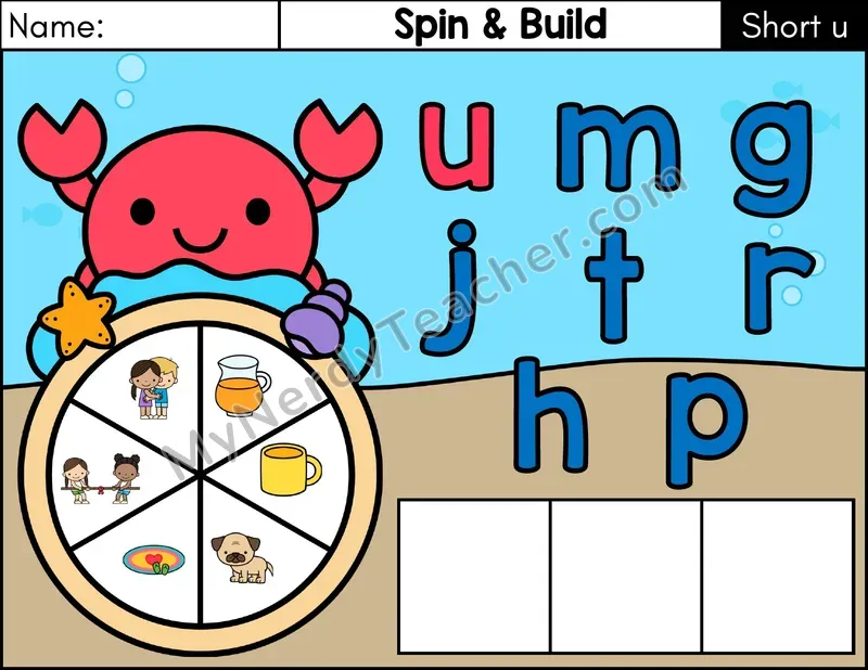 Short U CVC Spin and Build Phonics Center — Color