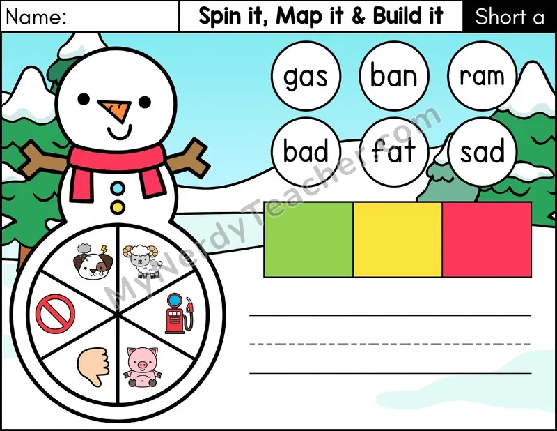 Short A CVC Spin it, Map it, and Build it Phonics Center — Color