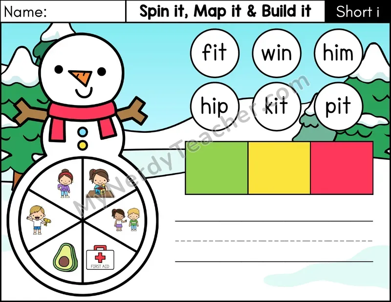 Short I CVC Spin it, Map it, and Build it Phonics Center — Color