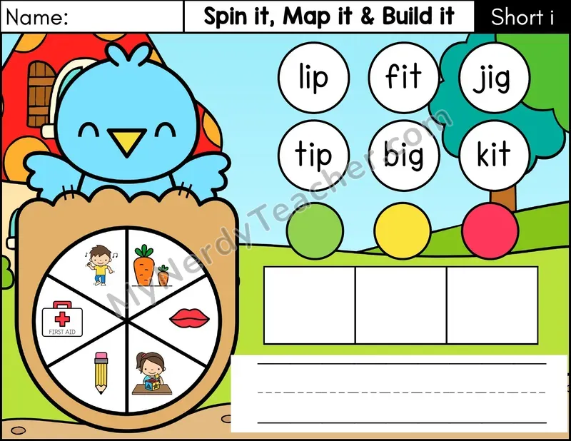 Short I CVC Spin it, Map it, and Build it Phonics Center 2 — Color