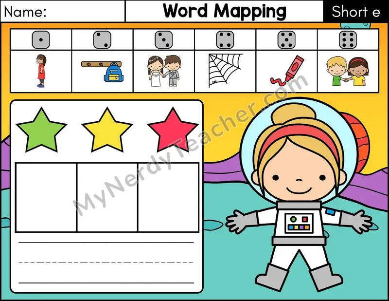 Short E CVC Word Mapping Phonics Center — Color