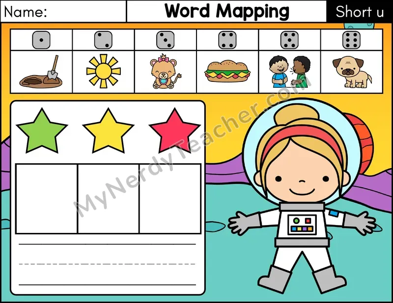 Short U CVC Word Mapping Phonics Center — Color