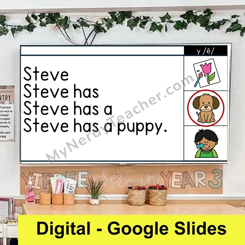 y as Long E (as in happy) Sentence Pyramids — Digital Google Slides Fluency & Comprehension