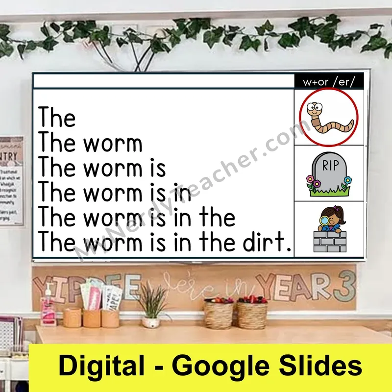 W + OR (/er/ sound) Sentence Pyramids — Digital Google Slides Fluency & Comprehension