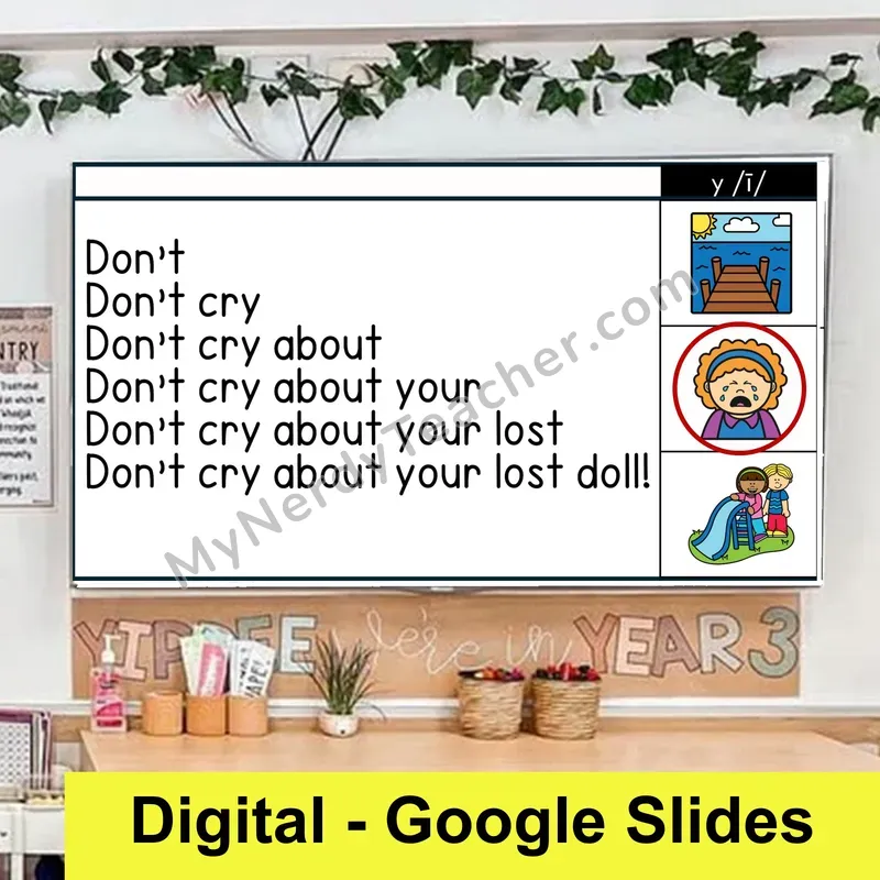 y as Long I (as in fly) Sentence Pyramids — Digital Google Slides Fluency & Comprehension