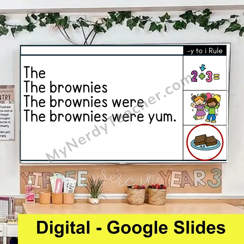 Spelling Rule: -y to i Sentence Pyramids — Digital Google Slides Fluency & Comprehension