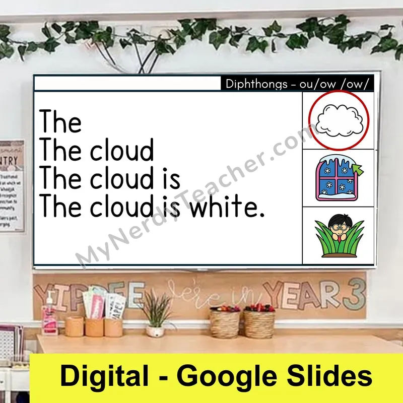 ou, ow Diphthongs Sentence Pyramids — Digital Google Slides Fluency & Comprehension