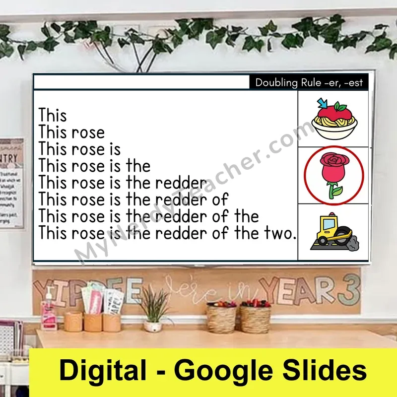 Doubling Rule (-er, -est) Sentence Pyramids — Digital Google Slides Fluency & Comprehension