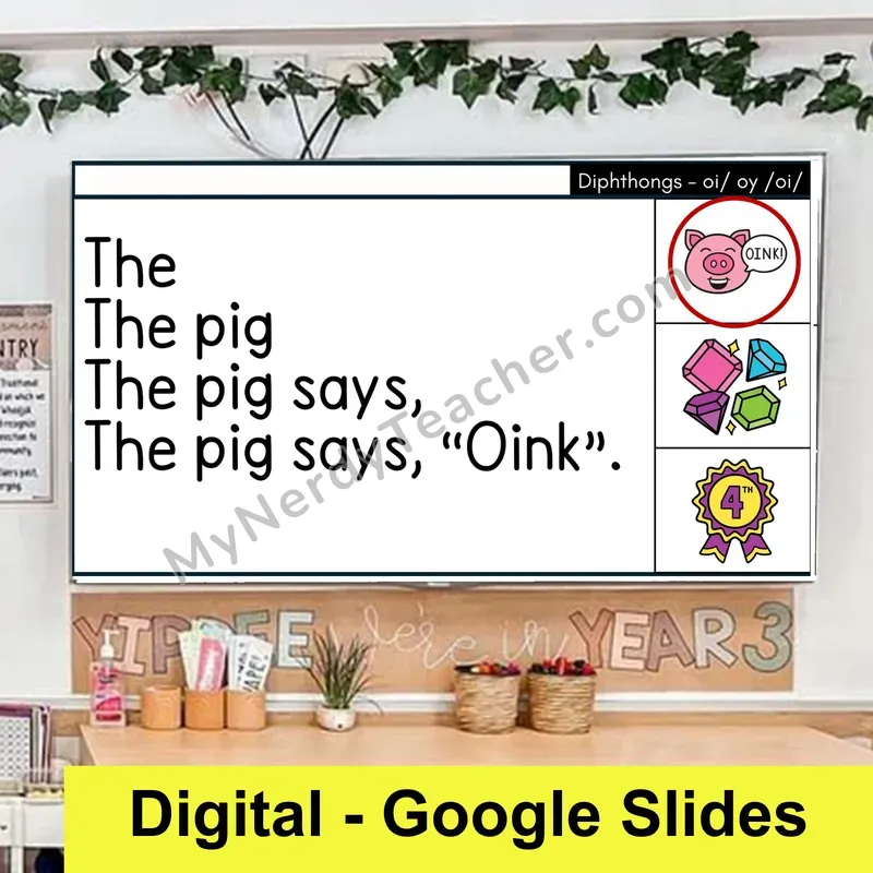 oi, oy Diphthongs Sentence Pyramids — Digital Google Slides Fluency & Comprehension