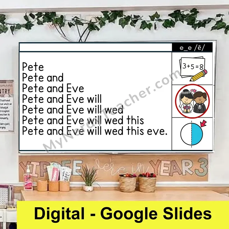 e_e (Long E VCe) Sentence Pyramids — Digital Google Slides Fluency & Comprehension