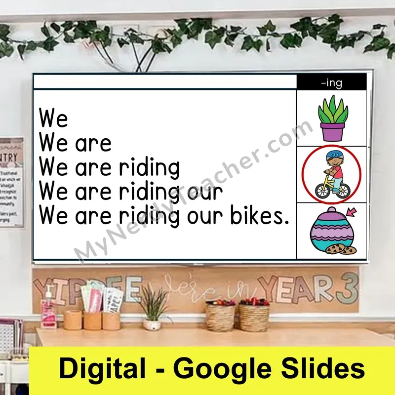 Suffix -ing Ending Sentence Pyramids — Digital Google Slides Fluency & Comprehension