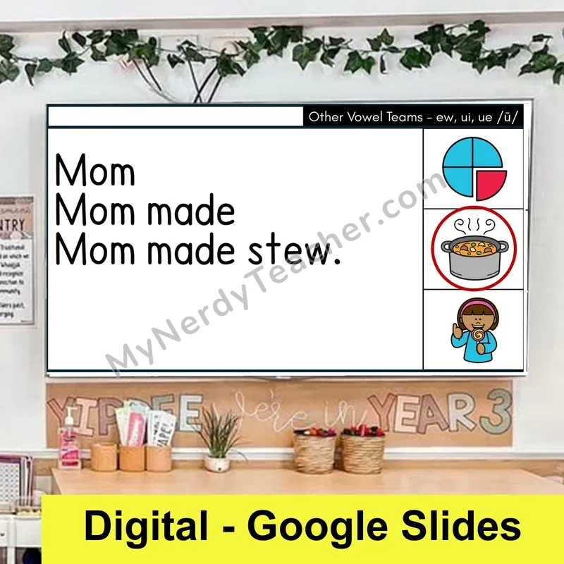 ew, ui, ue Long U Sentence Pyramids — Digital Google Slides Fluency & Comprehension