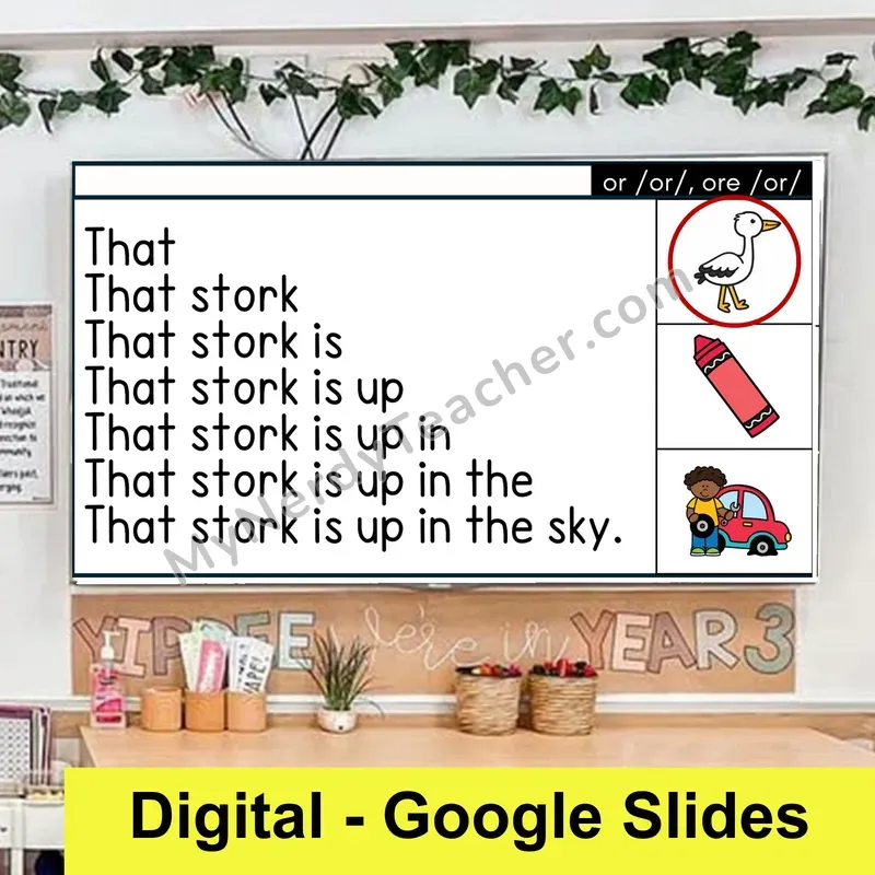 or, ore (R-Controlled) Sentence Pyramids — Digital Google Slides Fluency & Comprehension