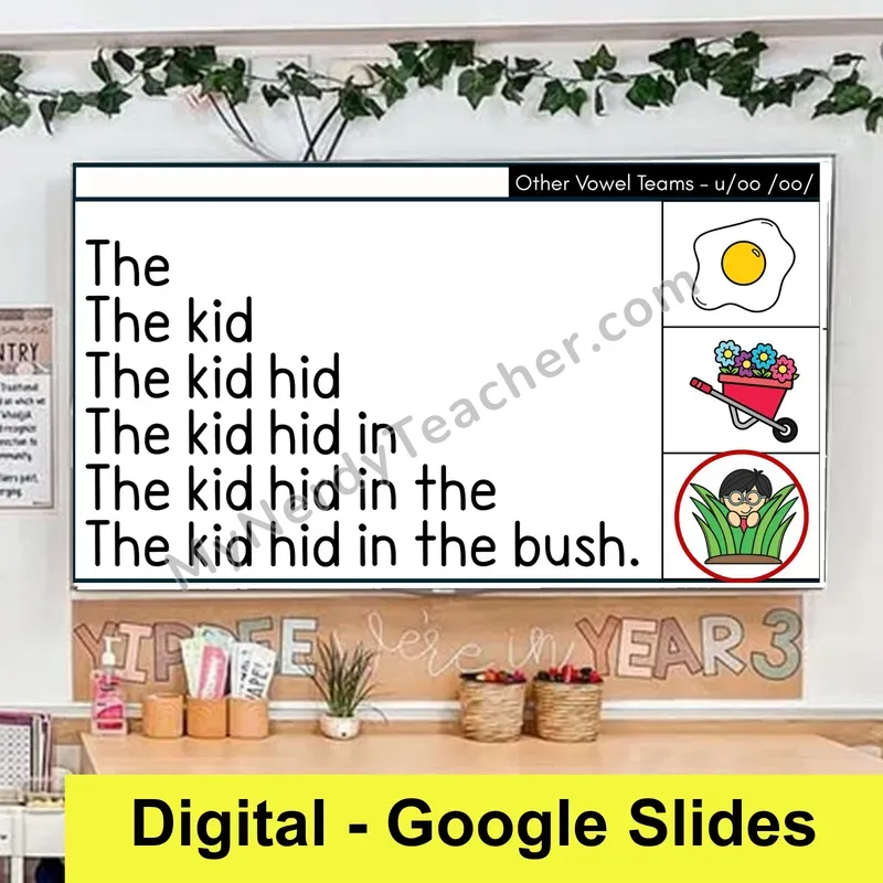 u, oo Short /oo/ (as in book) Sentence Pyramids — Digital Google Slides Fluency & Comprehension