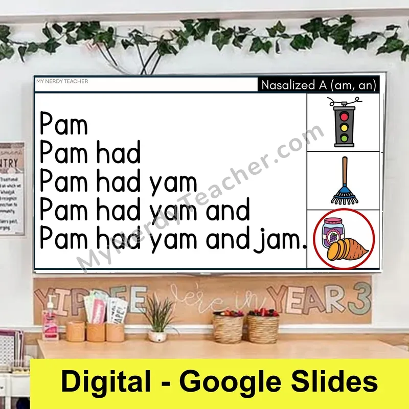 Nasalized A (am, an) Sentence Pyramids — Digital Google Slides Fluency & Comprehension