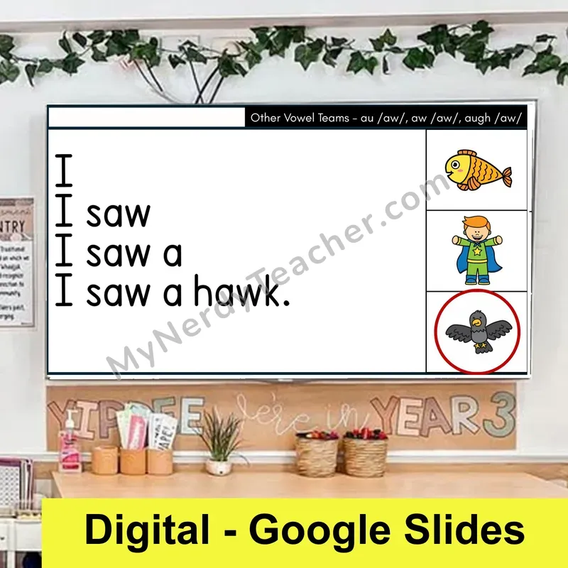 au, aw, augh Sentence Pyramids — Digital Google Slides Fluency & Comprehension