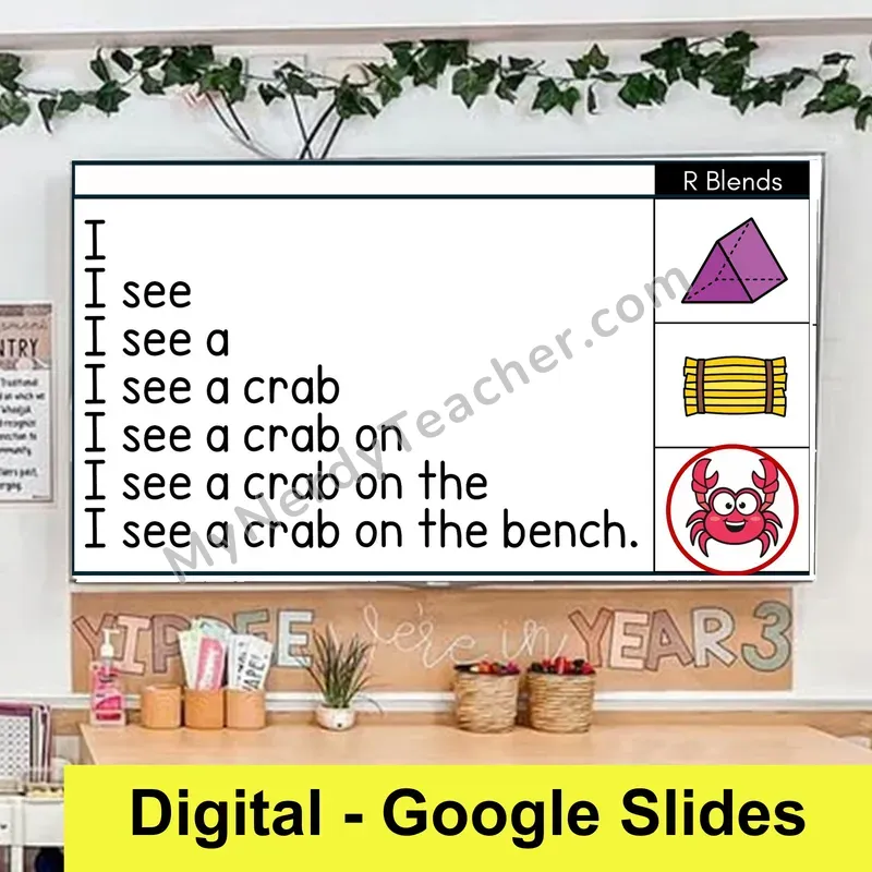 R Blends (br, cr, dr, fr, gr, pr, tr) Sentence Pyramids — Digital Google Slides Fluency & Comprehension