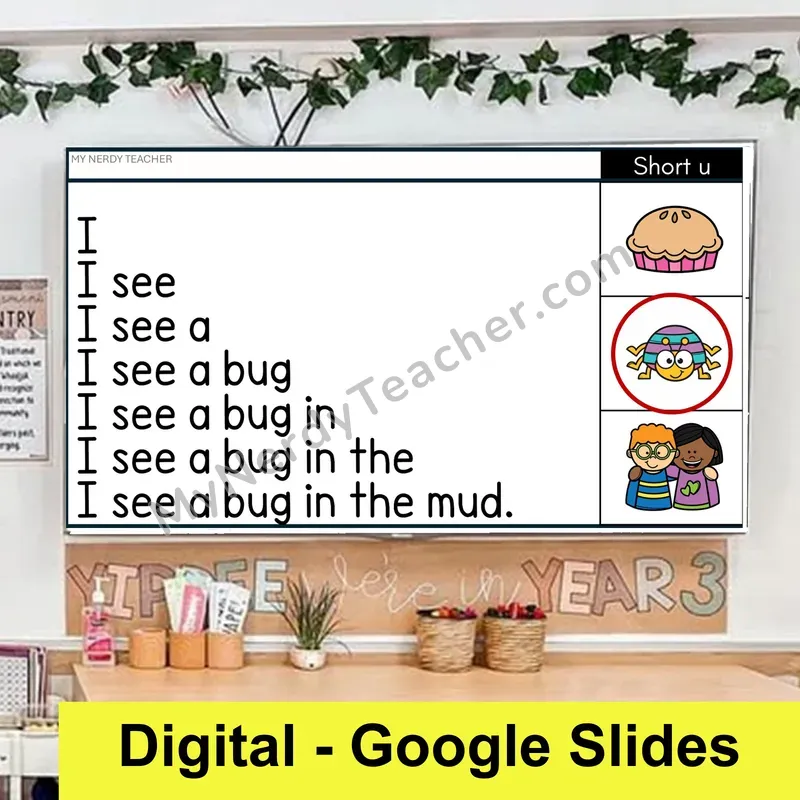 Short U Sentence Pyramids — Digital Google Slides Fluency & Comprehension