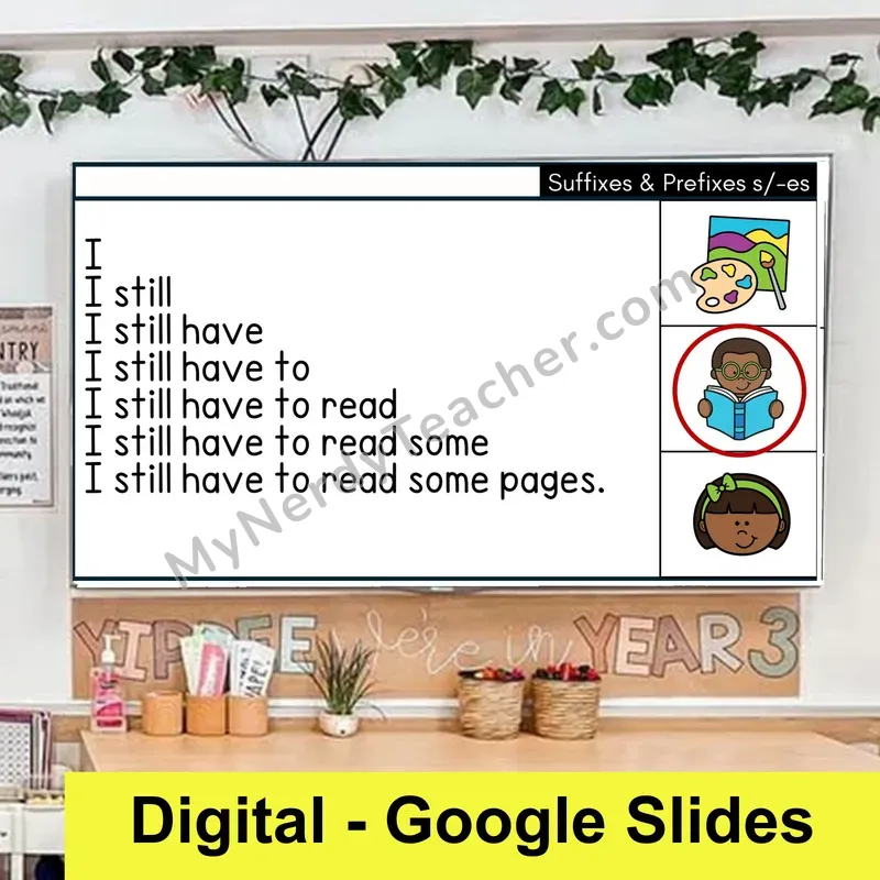 Suffix -s, -es Sentence Pyramids — Digital Google Slides Fluency & Comprehension