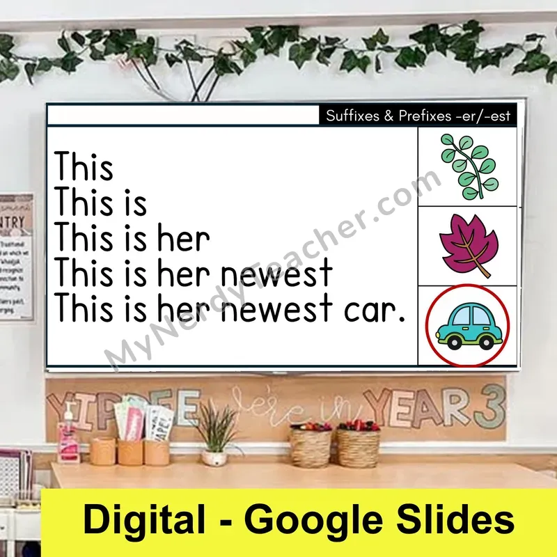 Suffixes -er, -est Sentence Pyramids — Digital Google Slides Fluency & Comprehension