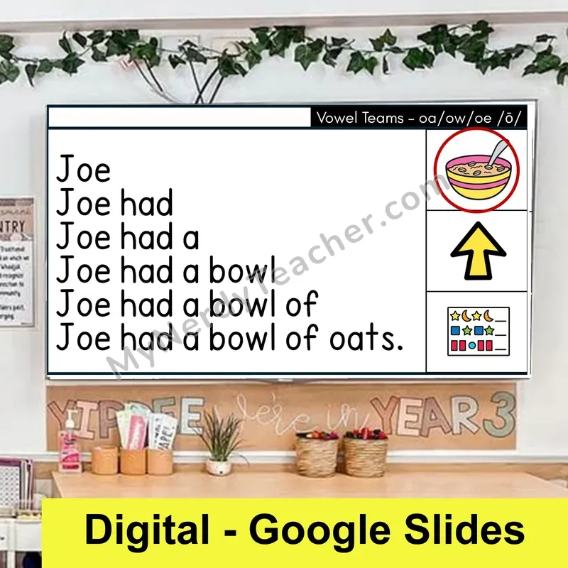oa, ow, oe Vowel Team (Long O) Sentence Pyramids — Digital Google Slides Fluency & Comprehension