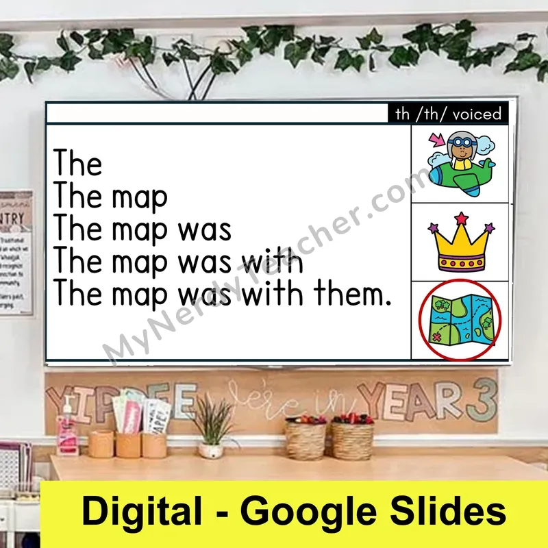 Voiced th Digraph Sentence Pyramids — Digital Google Slides Fluency & Comprehension