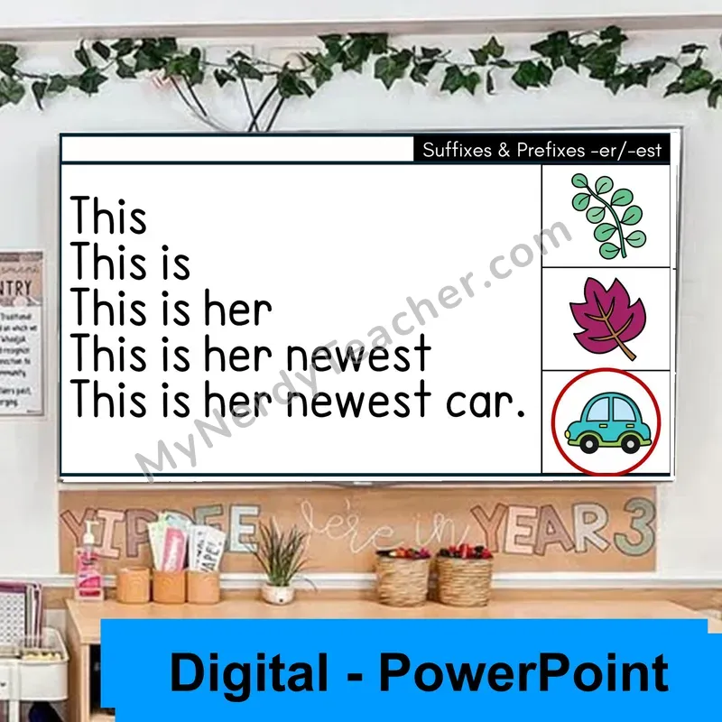 Suffixes -er and -est Sentence Pyramids — Digital Fluency Practice