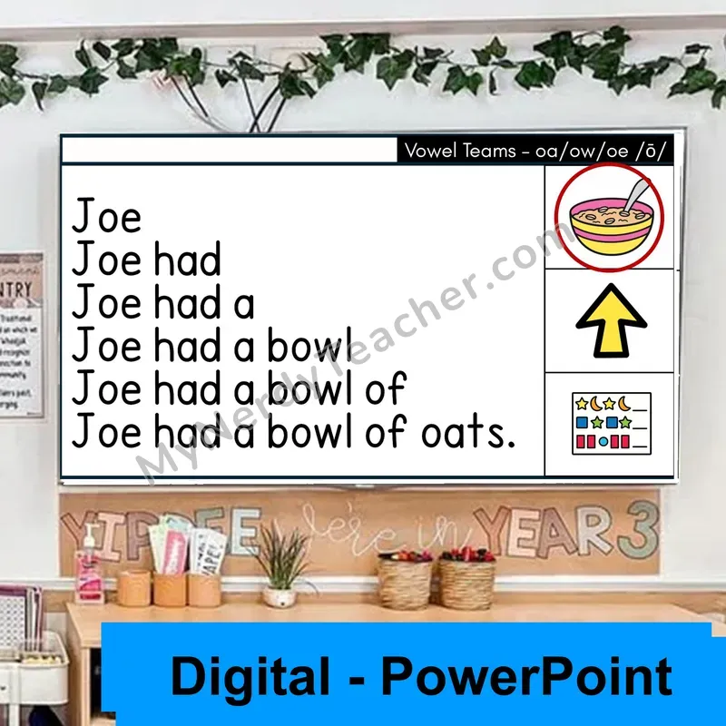 Vowel Teams oa, ow, oe (/ō/) Sentence Pyramids — Digital Fluency Practice