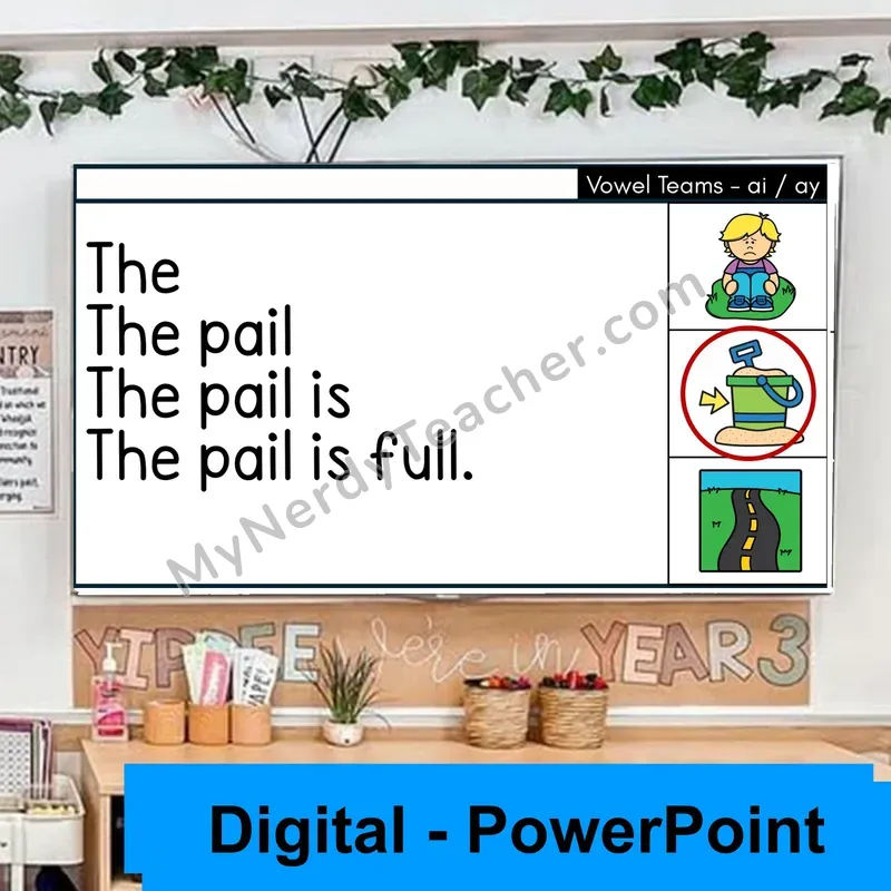 Vowel Teams ai, ay (/ā/) Sentence Pyramids — Digital Fluency Practice